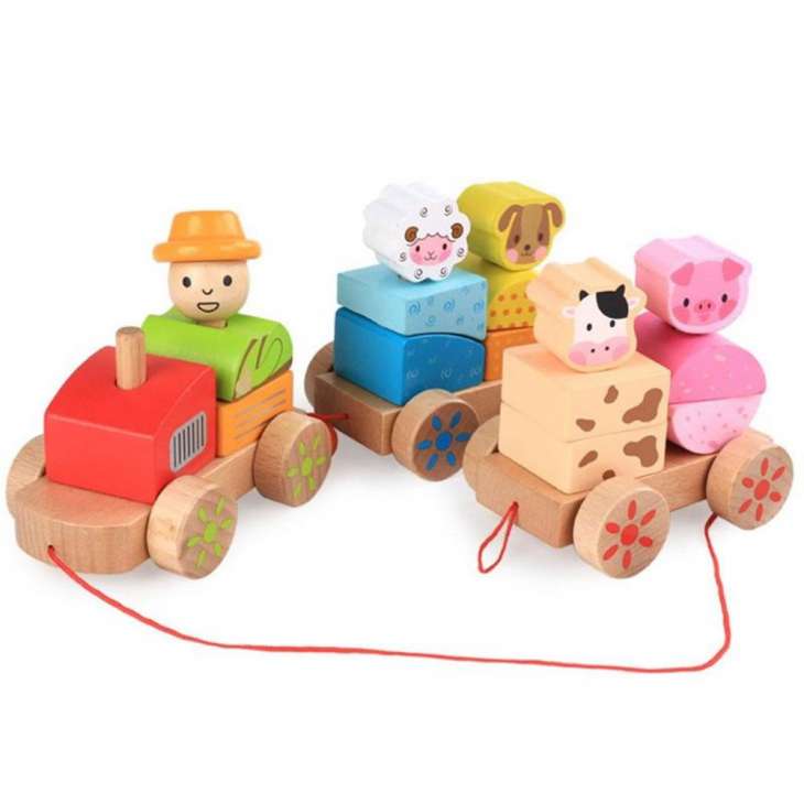 Drveni Vozić igračka za bebe FARM ANIMALS
